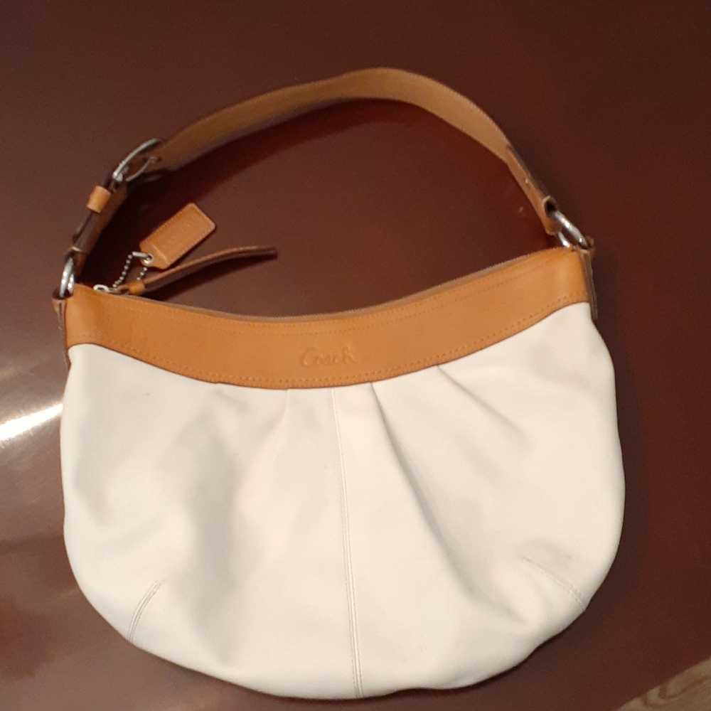 Coach White and Tan Hobo Bag